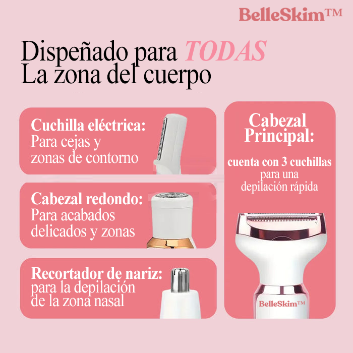 BelleSkim™ 4 en 1 Elimina el vello en minutos — sin cortes, sin irritación y sin gastar en depilaciones costosas.